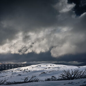 Falls Creek #105 Fine Art Print, tumultuous clouds over snowcapped mountain