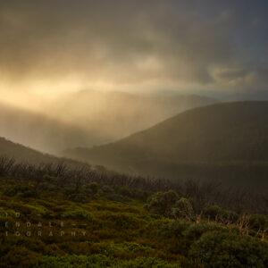 Falls Creek 24 Fine Art photographic Print, sunset through rain in the mountains