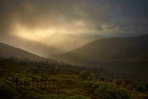 Falls Creek 24 Fine Art photographic Print, sunset through rain in the mountains