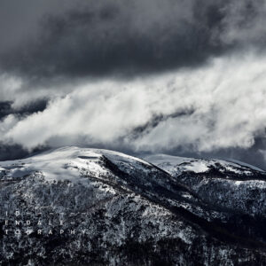 Falls Creek #56 Fine Art Print, tumultuous clouds in snowcapped mountains
