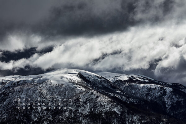 Falls Creek #56 Fine Art Print, tumultuous clouds in snowcapped mountains