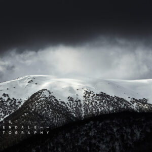 Falls Creek #62 Fine Art Print, monotone image of snow capped mountains