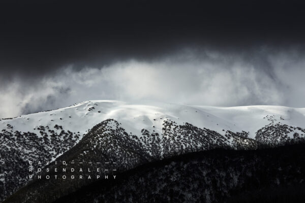 Falls Creek #62 Fine Art Print, monotone image of snow capped mountains