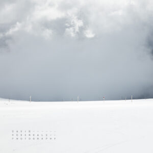 Falls Creek #6 from the series The Fall 2016, Fine Art Print, minimal view of signage in isolated snow terrain